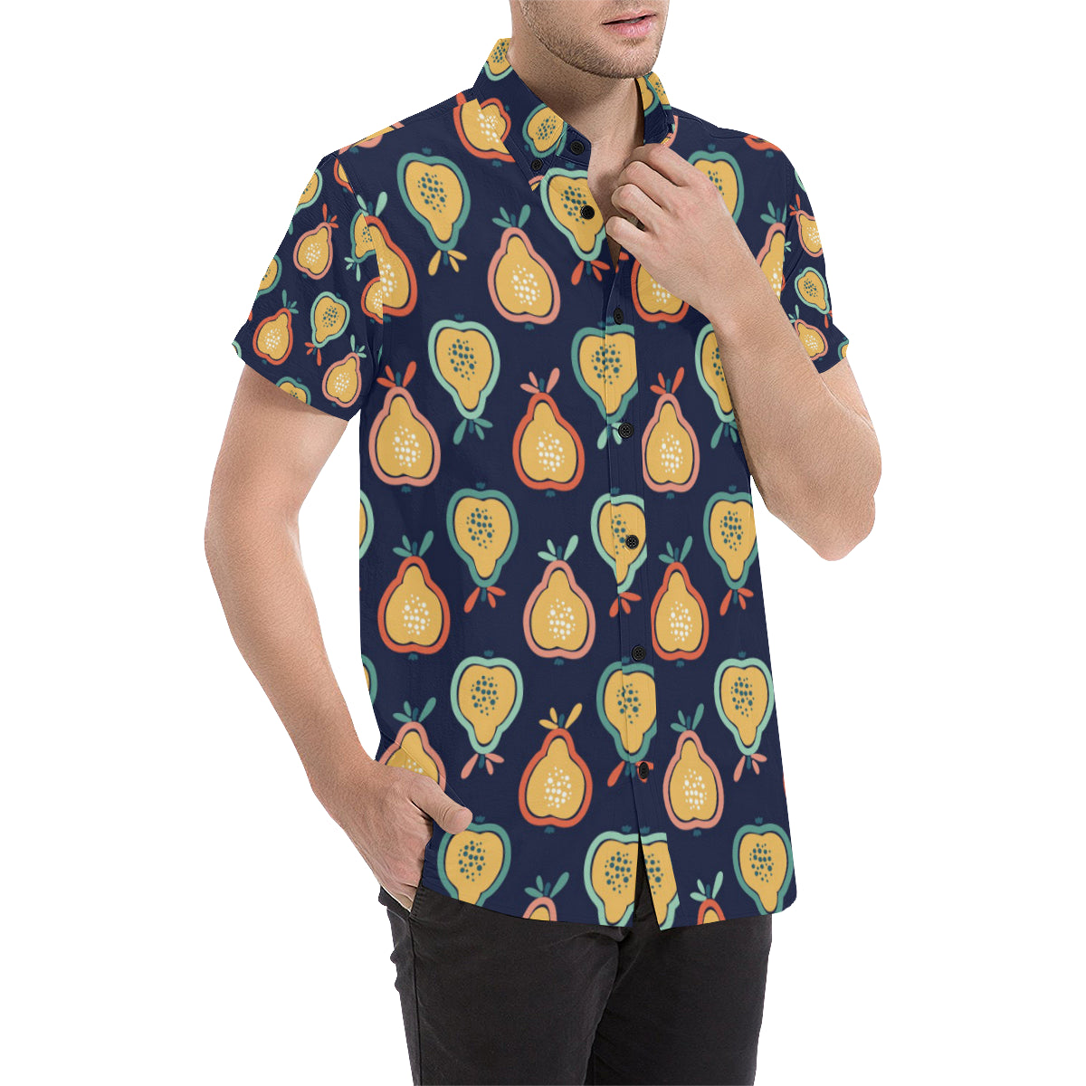 Pear Pattern Print Design PE03 Men's Short Sleeve Button Up Shirt