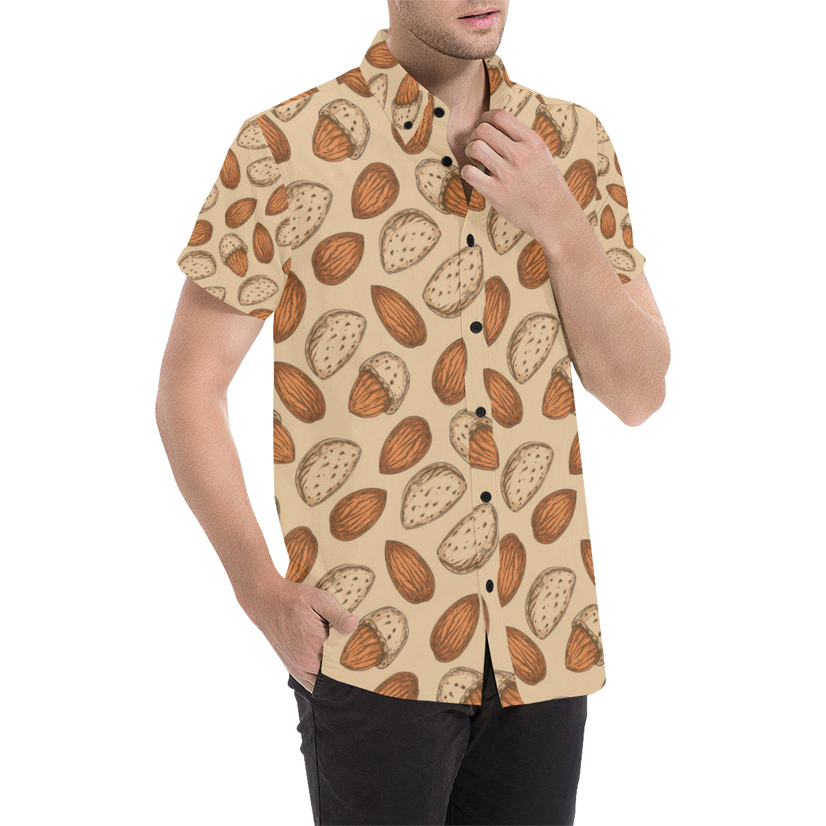 Almond Pattern Print Design 04 Men's Short Sleeve Button Up Shirt