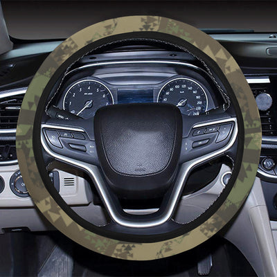 Camouflage Aztec Green Army Print Steering Wheel Cover with Elastic Edge
