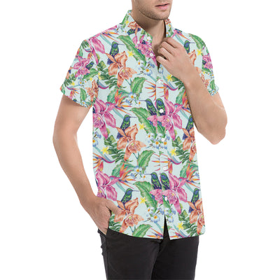 Hummingbird Tropical Pattern Print Design 05 Men's Short Sleeve Button Up Shirt