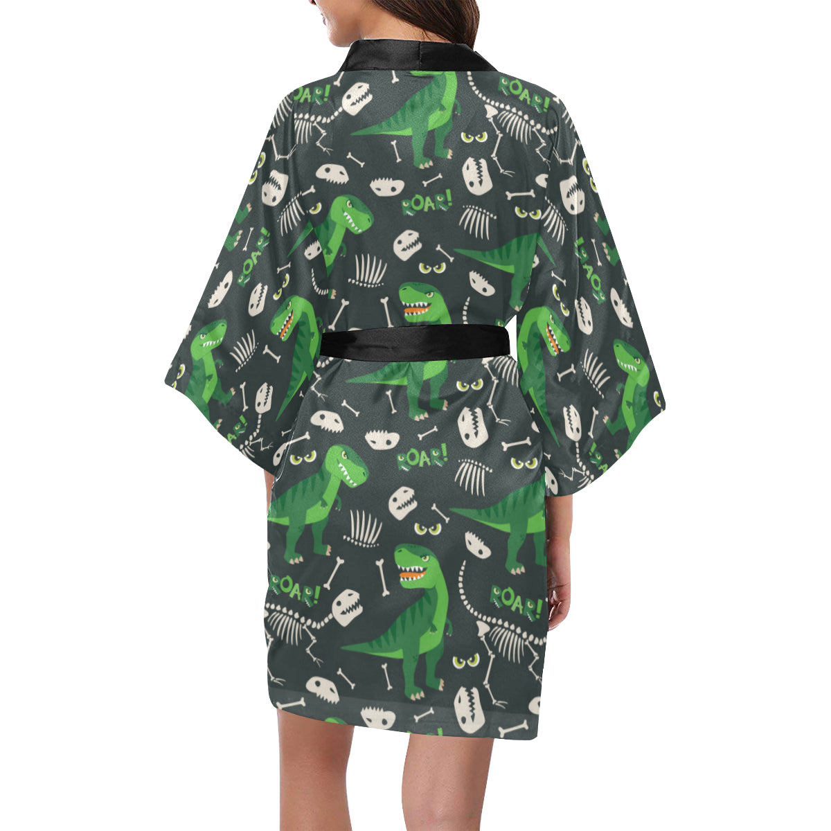T Rex Pattern Print Design A05 Women's Short Kimono