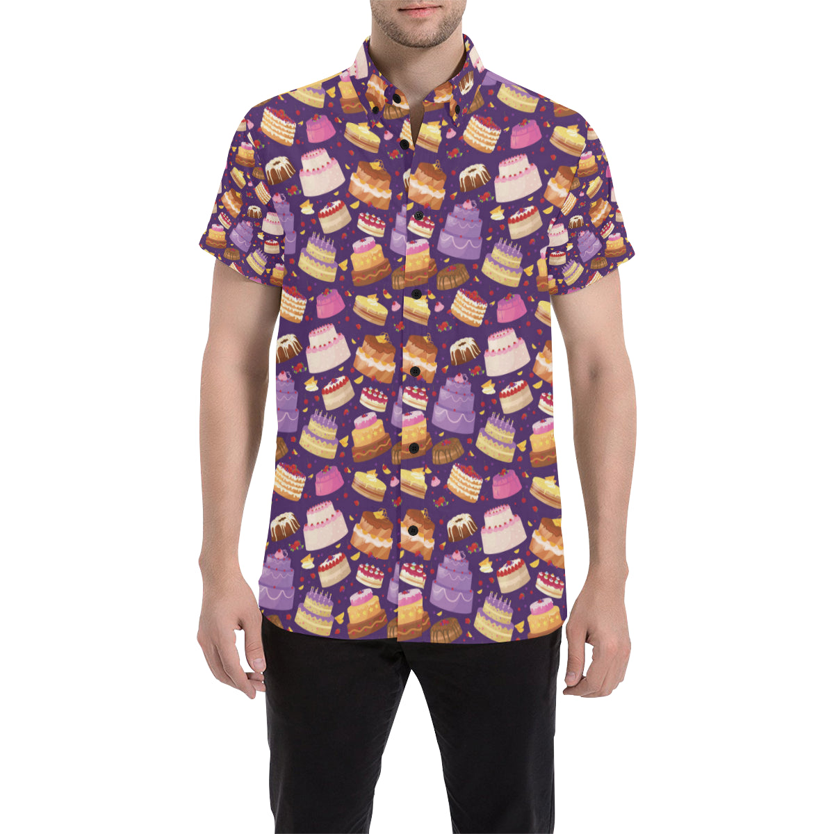 Cake Pattern Print Design 05 Men's Short Sleeve Button Up Shirt