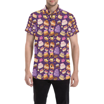Cake Pattern Print Design 05 Men's Short Sleeve Button Up Shirt