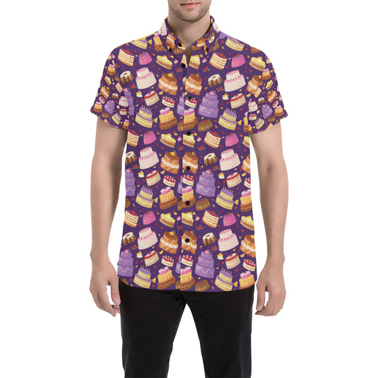 Cake Pattern Print Design 05 Men's Short Sleeve Button Up Shirt