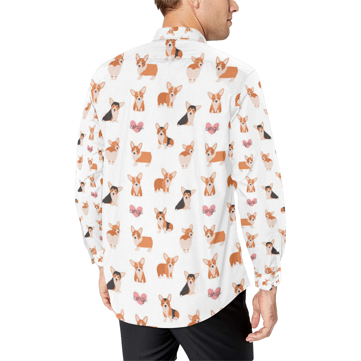 Cardigan Welsh Corgis Pattern Print Design 02 Men's Long Sleeve Shirt