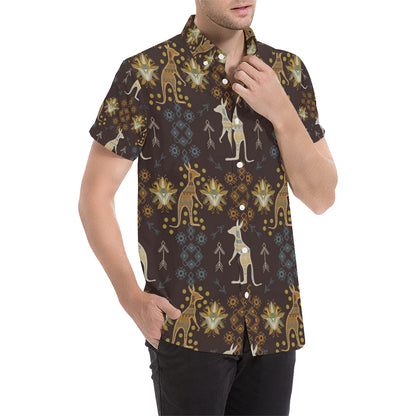 Kangaroos Pattern Print Design 03 Men's Short Sleeve Button Up Shirt