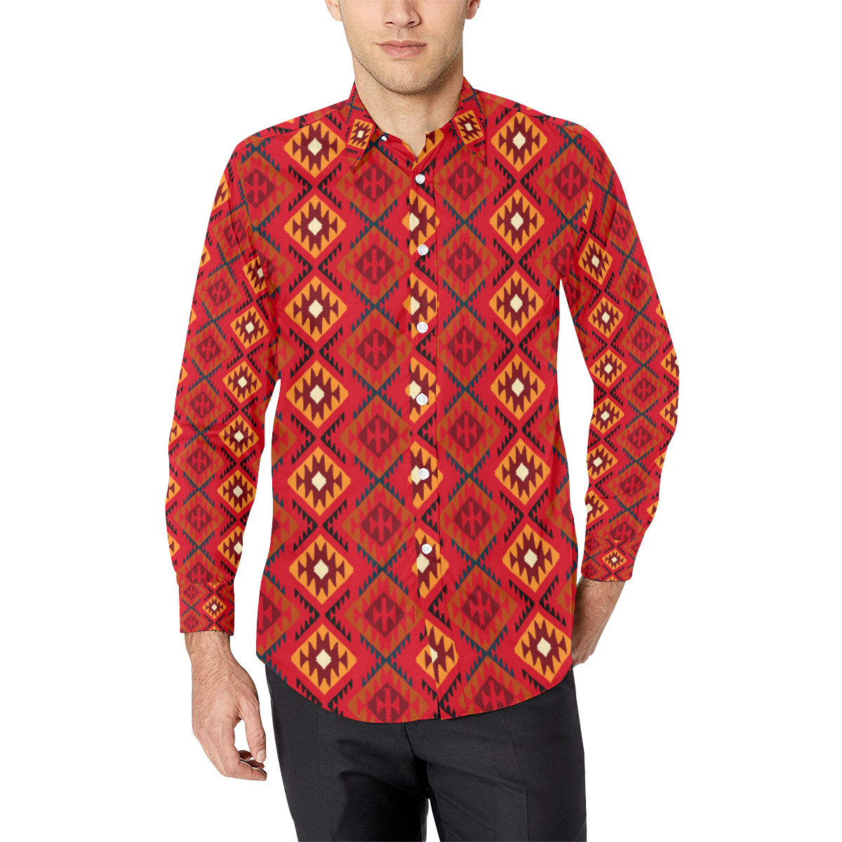 Aztec Pattern Print Design 06 Men's Long Sleeve Shirt