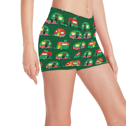 Camper Camping Christmas Themed Print Yoga Shorts