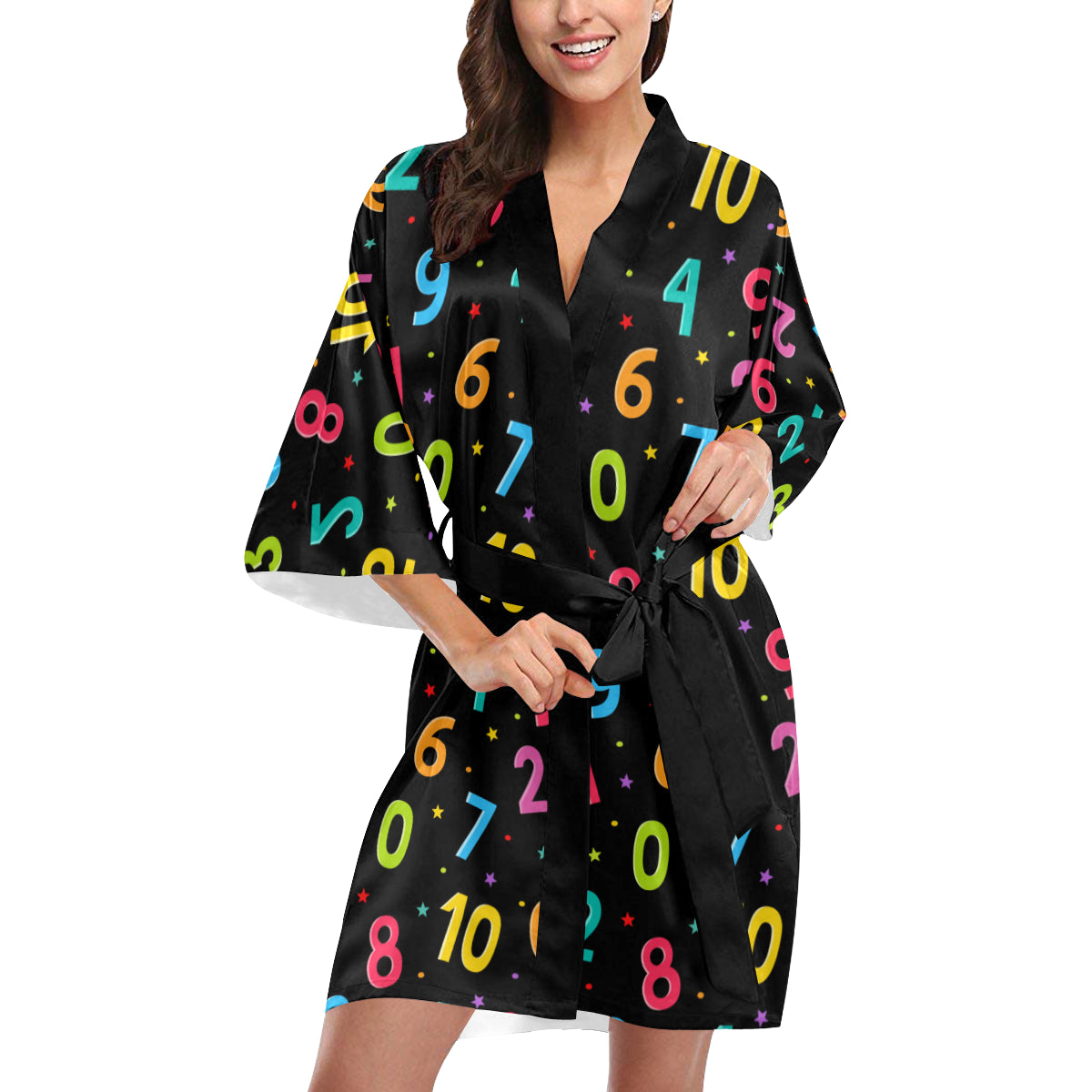 Number Pattern Print Design A04 Women's Short Kimono
