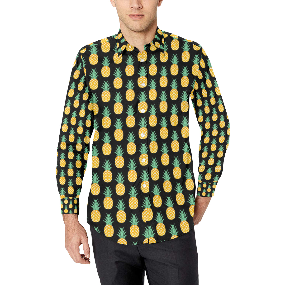 Pineapple Pattern Print Design A03 Men's Long Sleeve Shirt