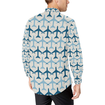 Airplane Pattern Print Design 04 Men's Long Sleeve Shirt