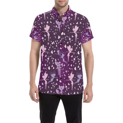 Fairy Pink Print Pattern Men's Short Sleeve Button Up Shirt