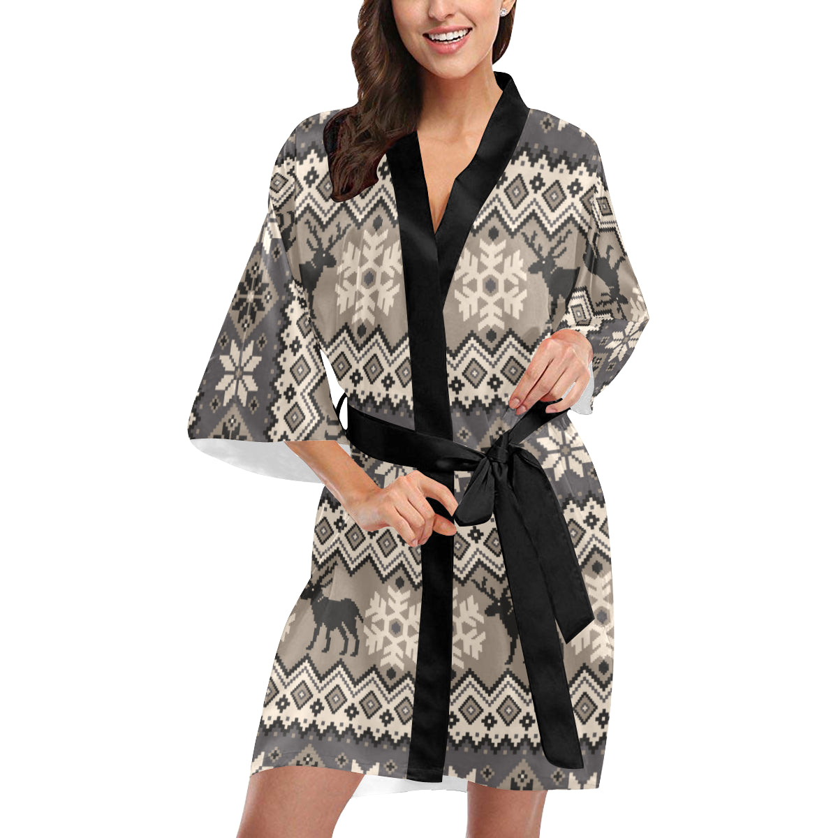 Nordic Pattern Print Design A01 Women's Short Kimono