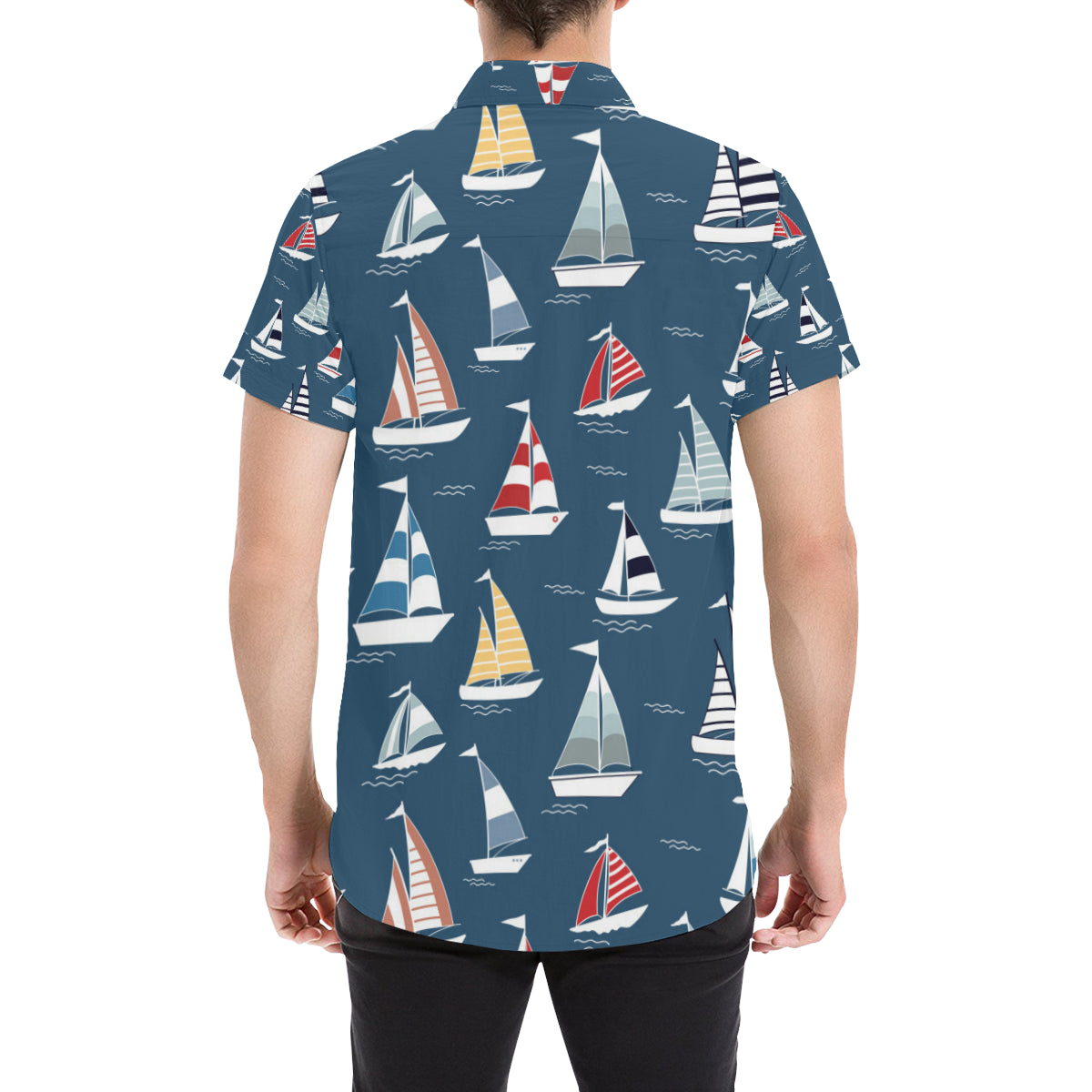 Sailing Ships Pattern Print Design A04 Men's Short Sleeve Button Up Shirt