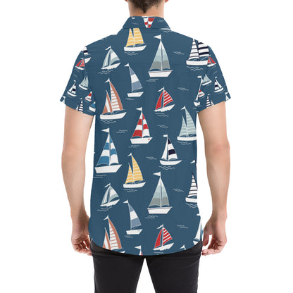 Sailing Ships Pattern Print Design A04 Men's Short Sleeve Button Up Shirt
