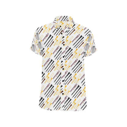 Clarinet Pattern Print Design 01 Men's Short Sleeve Button Up Shirt