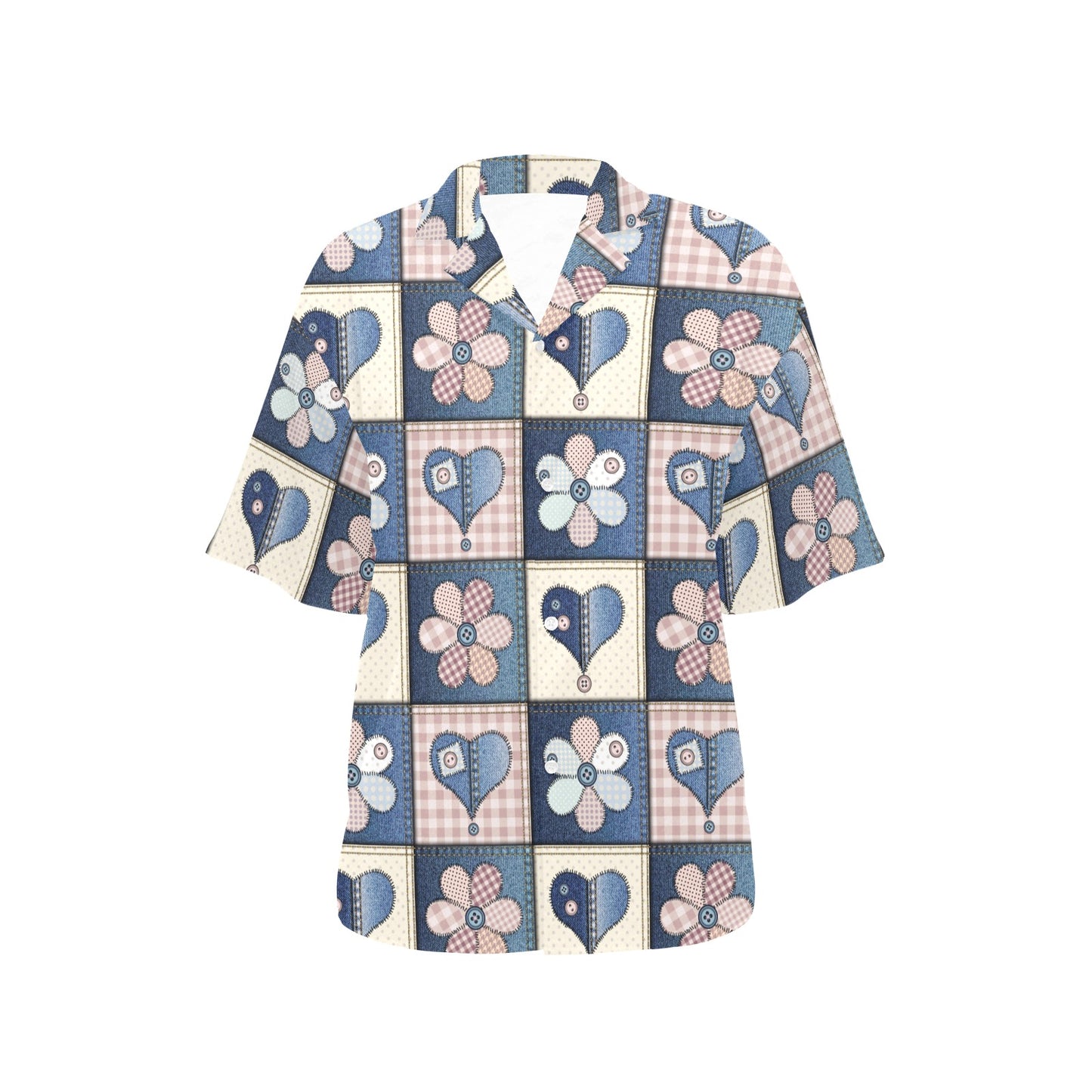 Patchwork Heart Flower Pattern Print Design 01 Women's Hawaiian Shirt