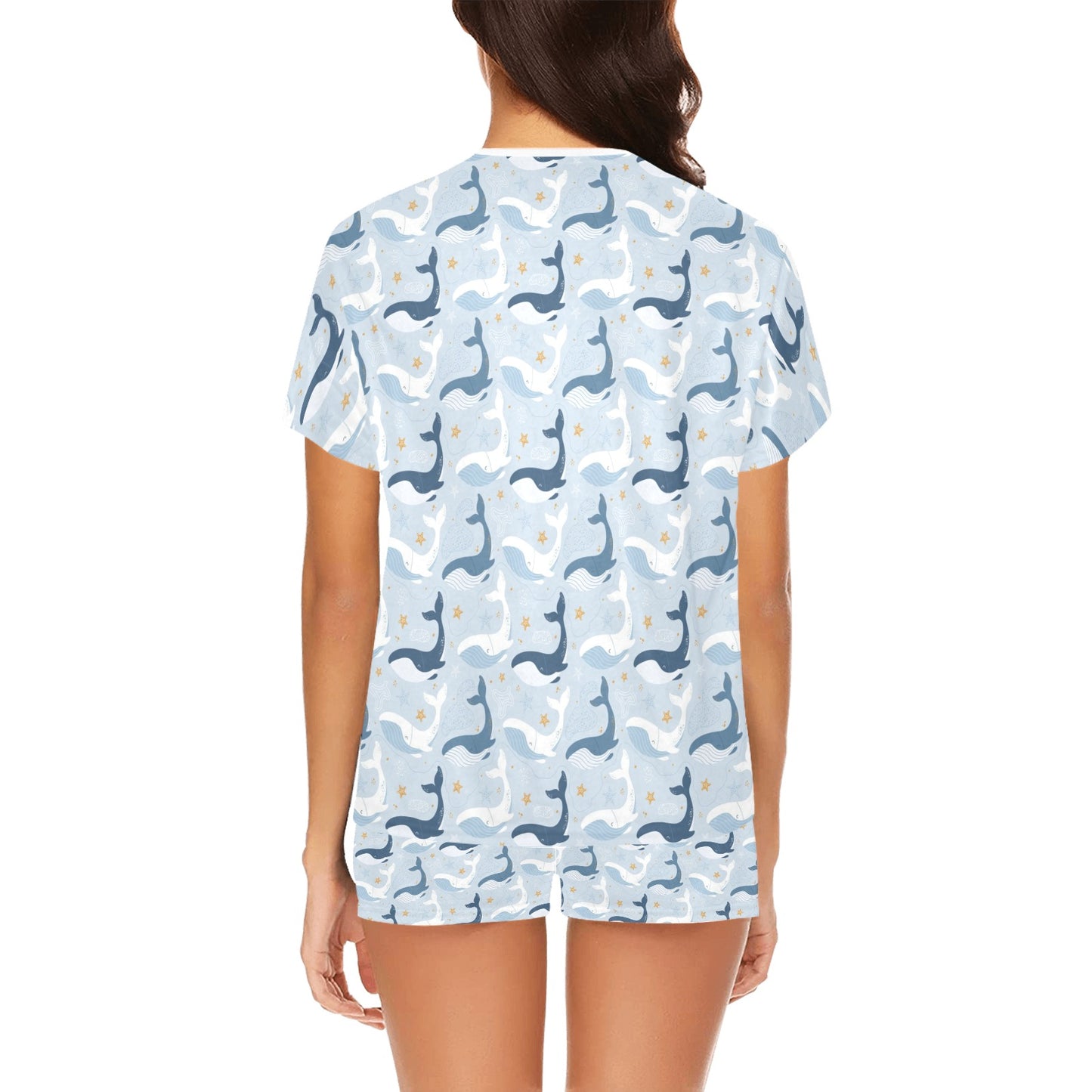 Whale Print Design LKS305 Women's Short Pajama Set