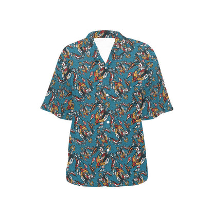 Sea Turtle Tribal Colorful Hand Drawn Women's Hawaiian Shirt