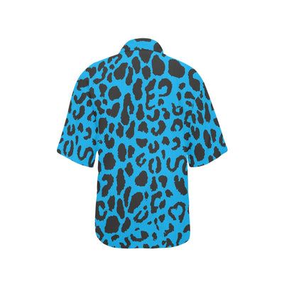 Cheetah Blue Print Pattern Women's Hawaiian Shirt