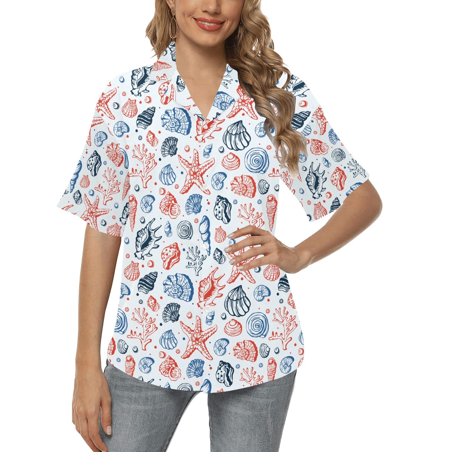 Seashell Print Design LKS307 Women's Hawaiian Shirt
