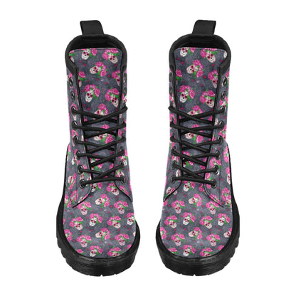 Sugar Skull Pink Rose Themed Print Women's Boots