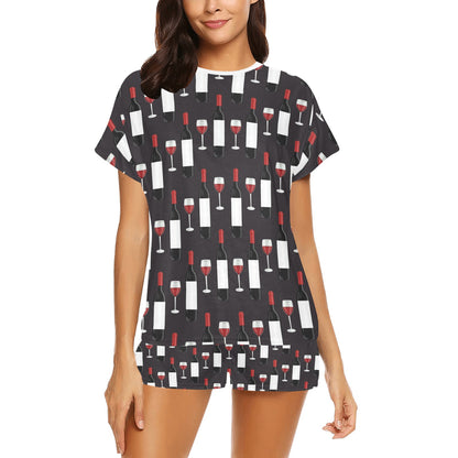 Wine Print Design LKS309 Women's Short Pajama Set