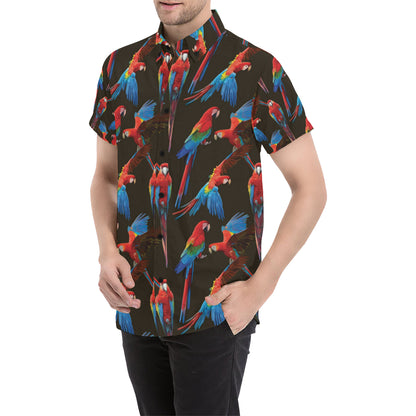 Macaw Pattern Print Design 04 Men's Short Sleeve Button Up Shirt