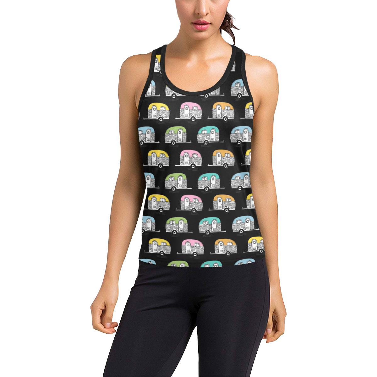 Camper Pattern Camping Themed No 2 Print Women's Racerback Tank Top