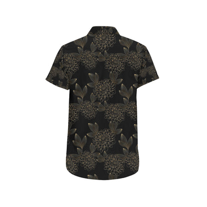 Dahlia Pattern Print Design DH04 Men's Short Sleeve Button Up Shirt