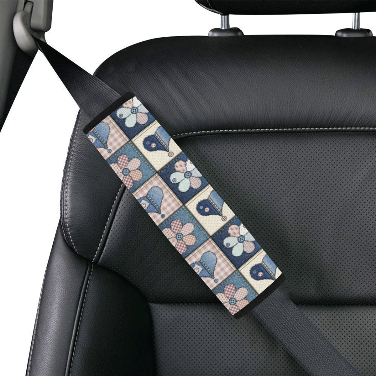 Patchwork Heart Flower Pattern Print Design 01 Car Seat Belt Cover
