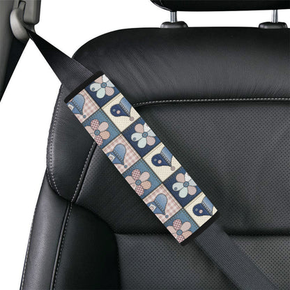 Patchwork Heart Flower Pattern Print Design 01 Car Seat Belt Cover