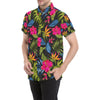 Bird Of Paradise Pattern Print Design BOP014 Men's Short Sleeve Button Up Shirt