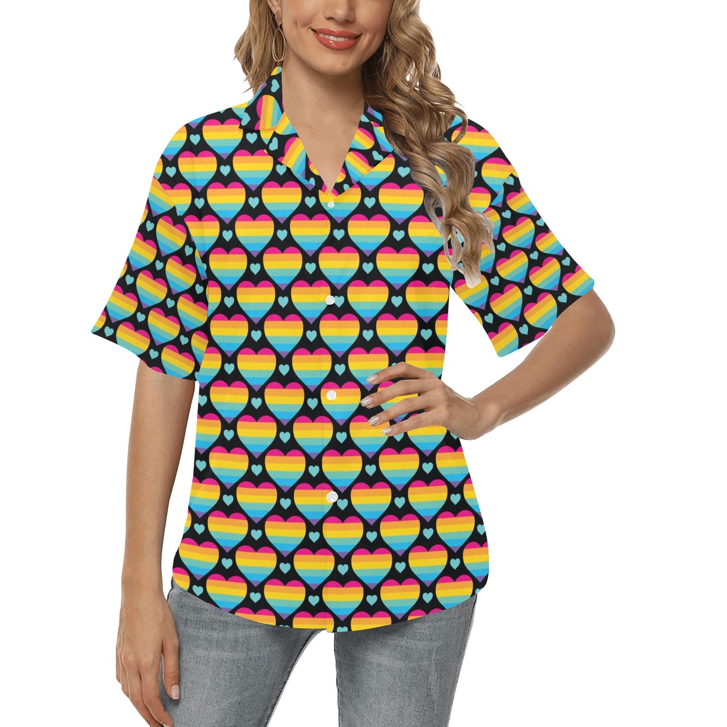 Rainbow Heart Print Pattern Women's Hawaiian Shirt