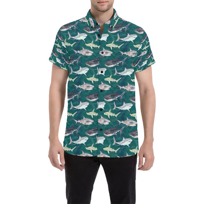 Shark Style Print Men's Short Sleeve Button Up Shirt