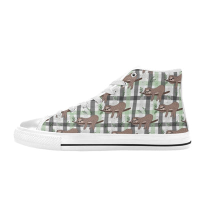 Sloth Print Design LKS301 High Top Women's White Shoes
