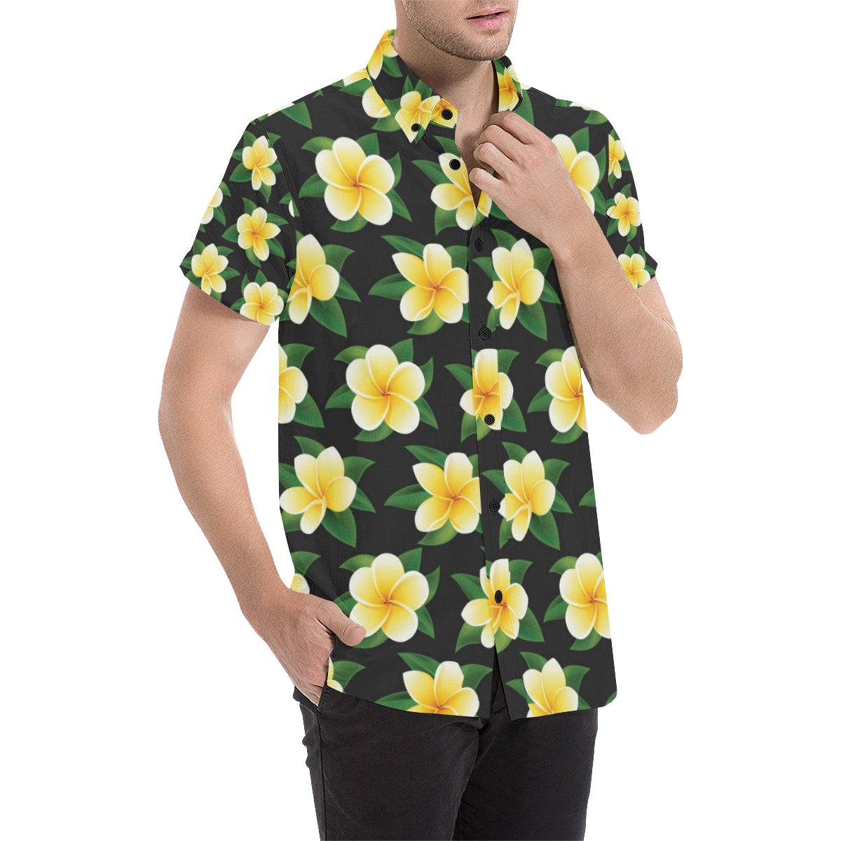 Plumeria Pattern Print Design A03 Men's Short Sleeve Button Up Shirt