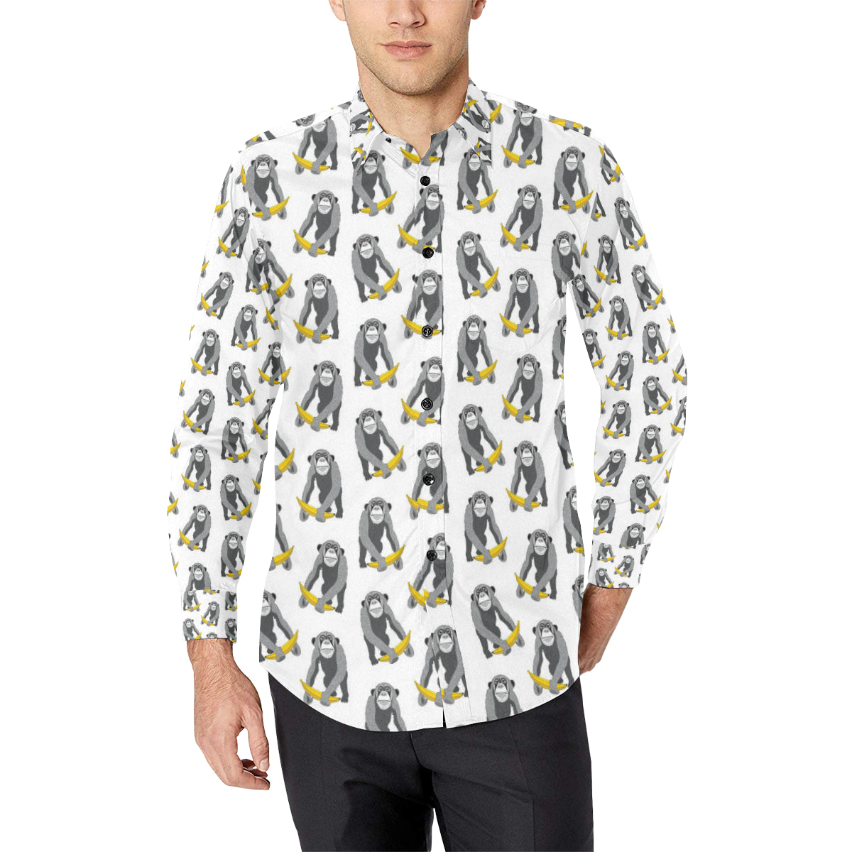 Chimpanzee Pattern Print Design 05 Men's Long Sleeve Shirt