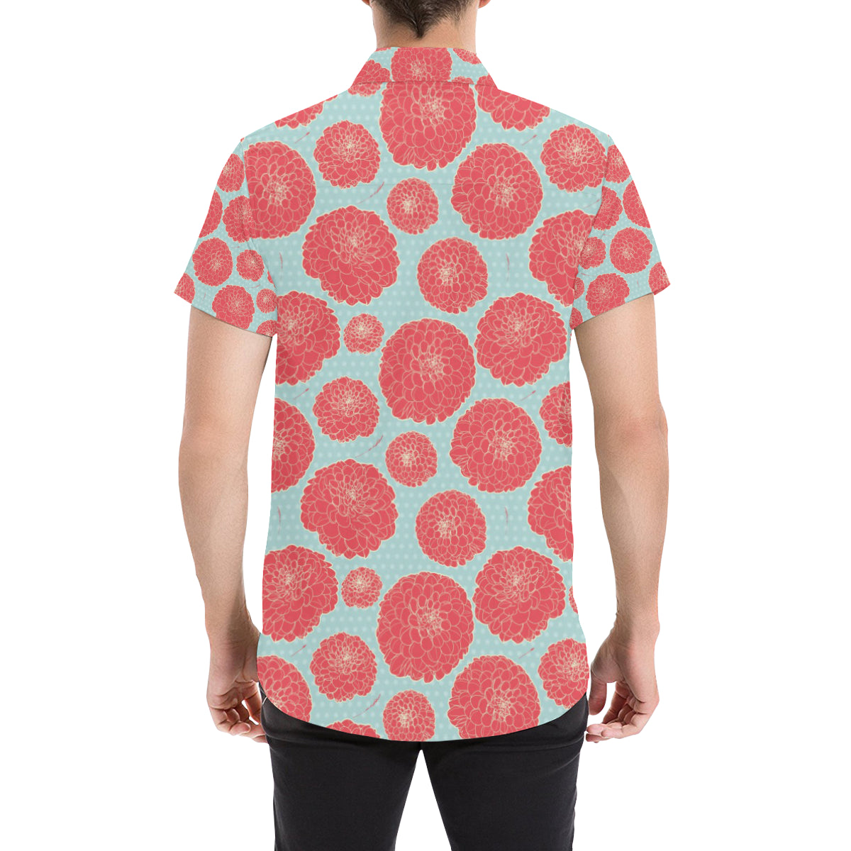 Marigold Pattern Print Design MR03 Men's Short Sleeve Button Up Shirt