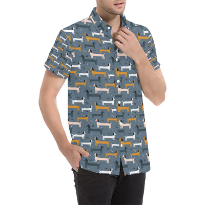 Dachshund Pattern Print Design 012 Men's Short Sleeve Button Up Shirt