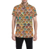 Mandala Mosaic Themed Design Print Men's Short Sleeve Button Up Shirt