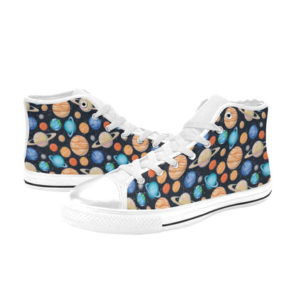Planet Colorful Print Design LKS301 High Top Women's White Shoes
