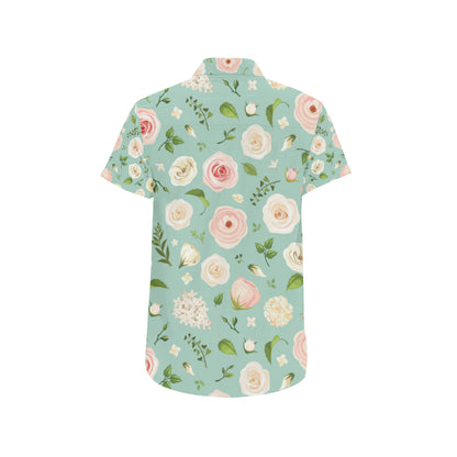 Lisianthus Pattern Print Design 01 Men's Short Sleeve Button Up Shirt