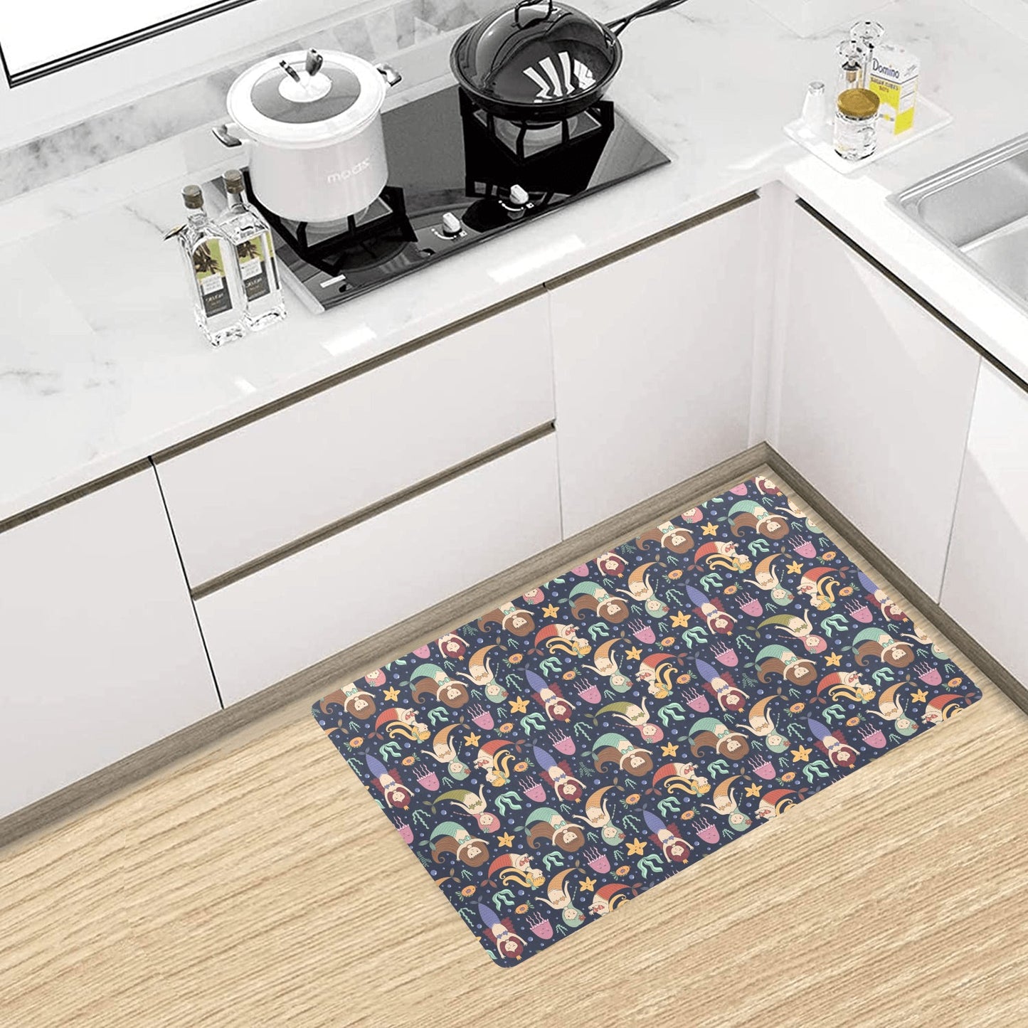 Mermaid Cartoon Pattern Print Design 03 Kitchen Mat