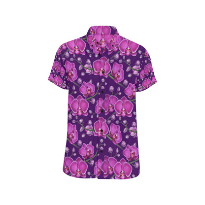 Orchid Pattern Print Design A03 Men's Short Sleeve Button Up Shirt