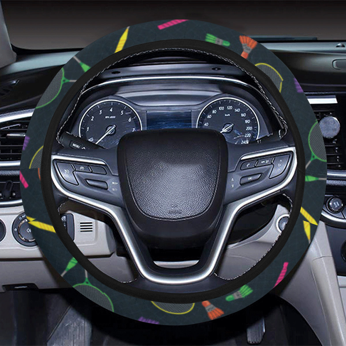 Badminton Pattern Print Design 04 Steering Wheel Cover with Elastic Edge