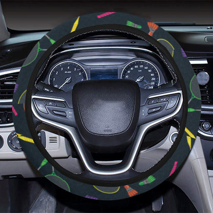 Badminton Pattern Print Design 04 Steering Wheel Cover with Elastic Edge