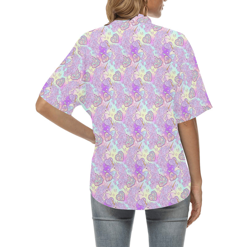 Unicorn Rainbow Star Heart Print Women's Hawaiian Shirt