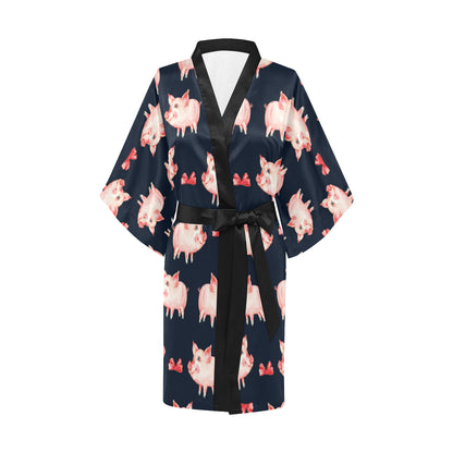Pig Cute Pattern Print Design 02 Women's Short Kimono
