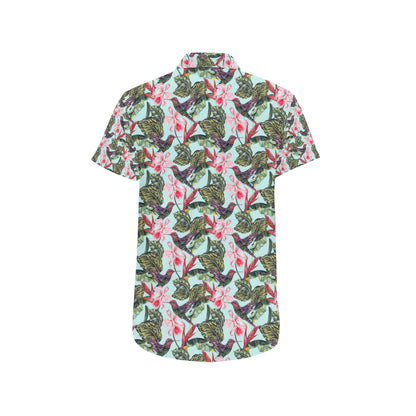 Hummingbird Cute Themed Print Men's Short Sleeve Button Up Shirt